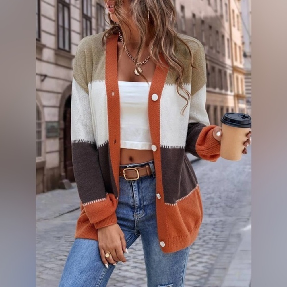 Button Front Color Block Cardigan. Never Wore It. - image 5